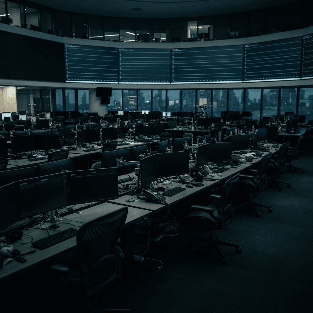 Empty overnight trading operations room — Blue Ocean ATS FINRA enforcement action. BestForex.io Broker Watch regulatory analysis.