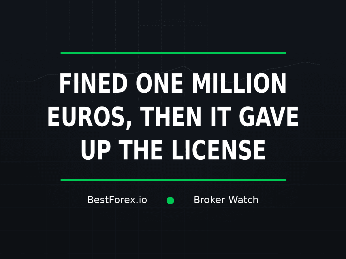 InvestFW cover reads “Fined one million euros, then it gave up the licence” over a dark market-grid background